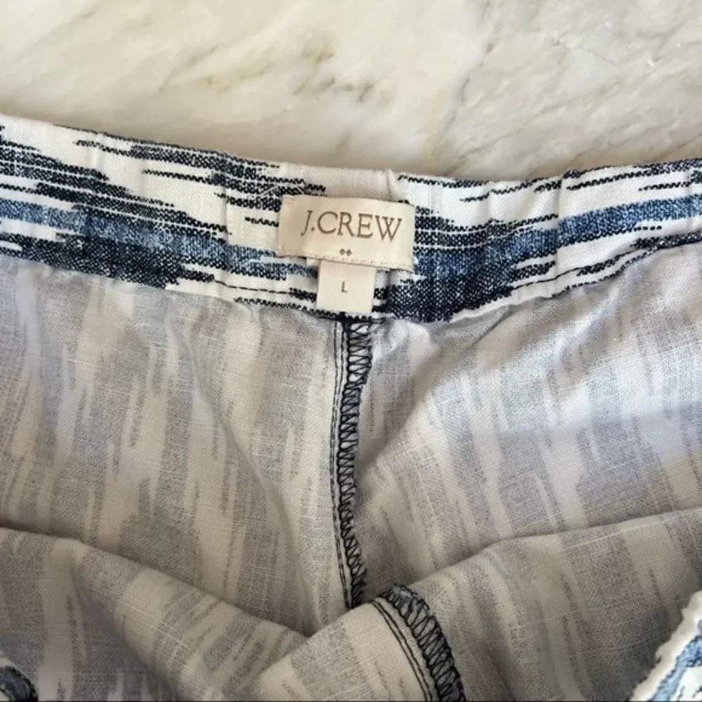 J. Crew Women Linen Blend Blue White Black Geometric Shorts Style size L